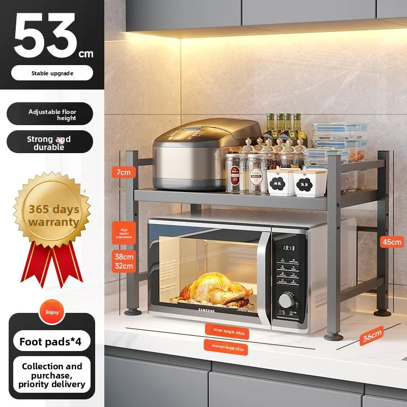 Microwave Rack Countertop Shelf Retractable Double Oven Rice Cooker Storage Shelf Household Oasis Select fang-hei-2-53