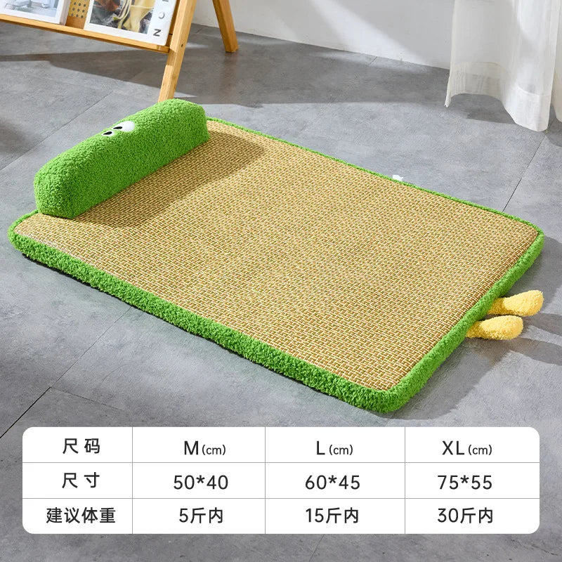 Summer Pet Cooling Mats - Rattan - Woven, Breathable & Heat - Dissipating | Detachable Washable Dog Cat Beds with Neck Guards Oasis Select Unilateral green XL 75x55cm