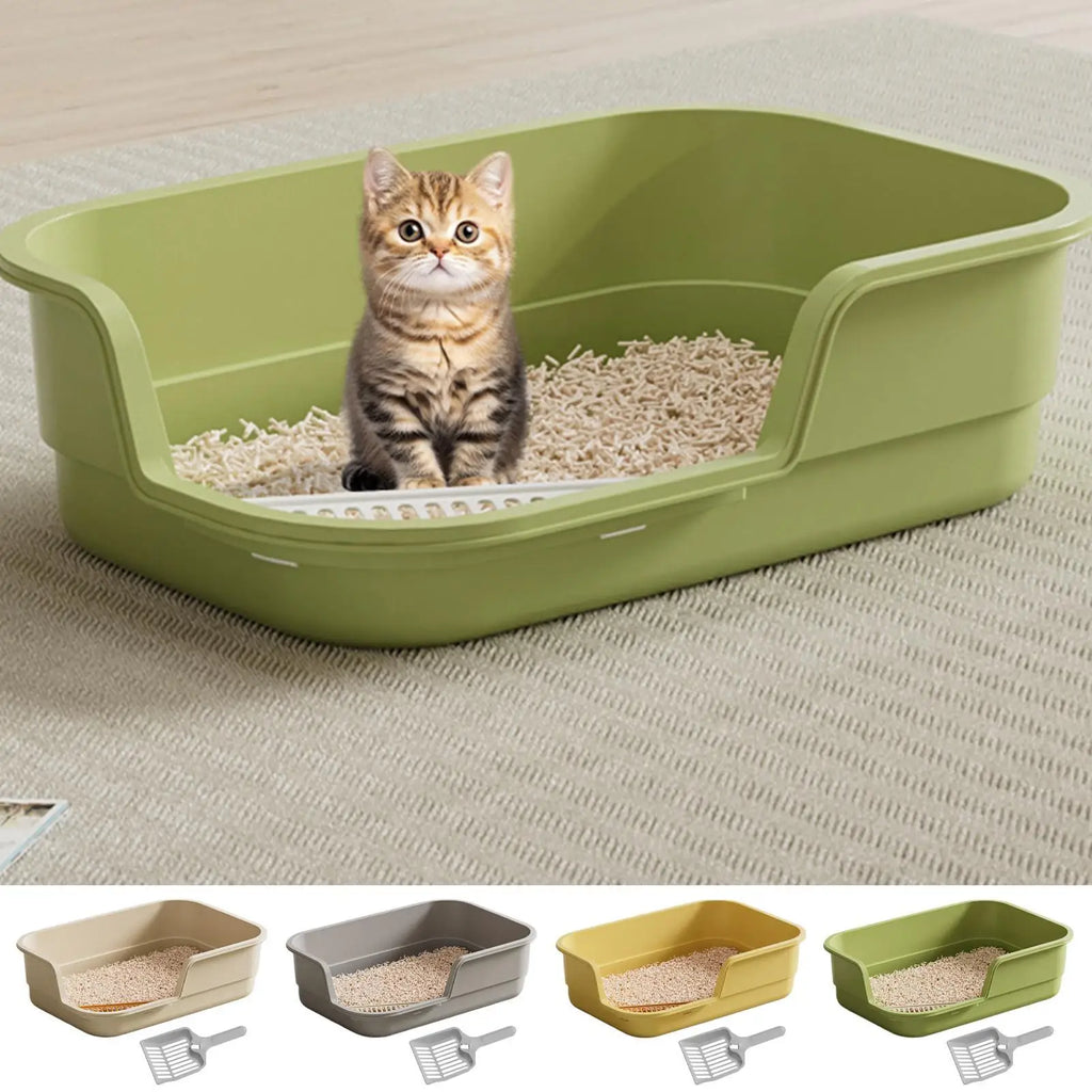 Cat Box Semi Enclosed Easy Clean with Scoop Open Top Semi Enclosed Litter Box for Cleaning Odor Control Indoor Office Dorm Oasis Select