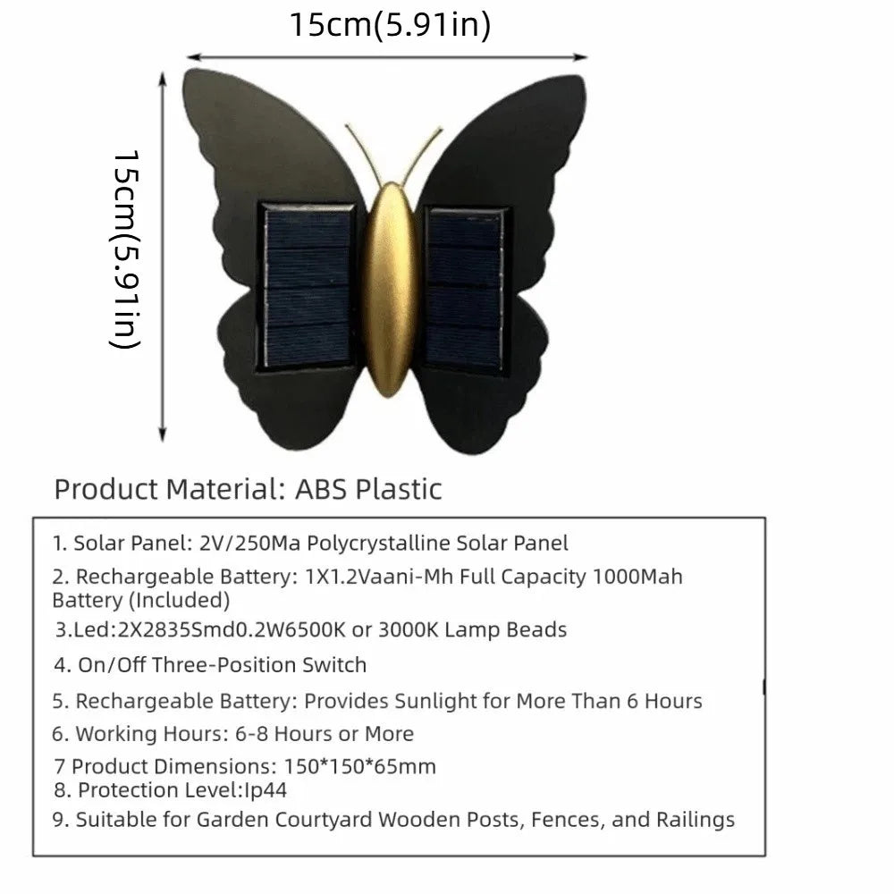 Butterfly Solar Wall Light | Auto On/Off, IP44 Outdoor Garden