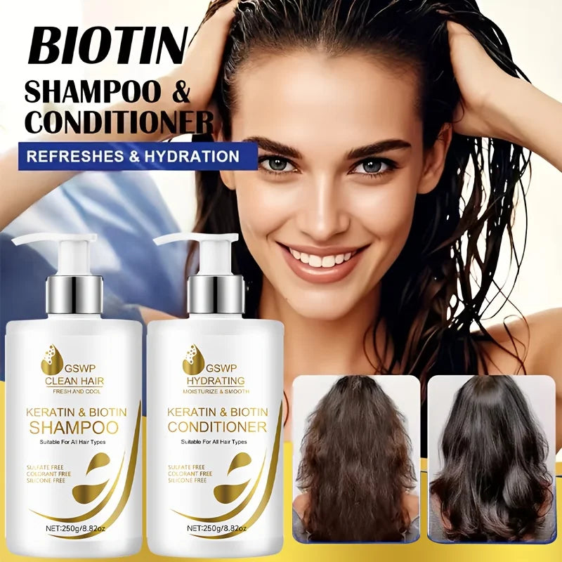 GSWP Keratin Biotin Shampoo & Conditioner, Large Size, Deep Moisturizing, Gentle Cleansing, Smooth & Silky,Lightweight.250g+250g Oasis Select