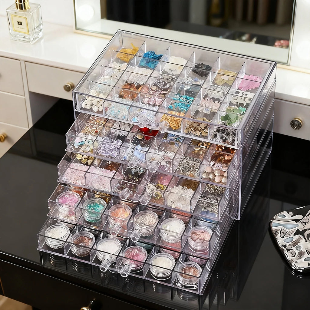 1pc drawer style acrylic multifunctional nail diamond decoration storage box desktop jewelry bead stackable organizer Oasis Select