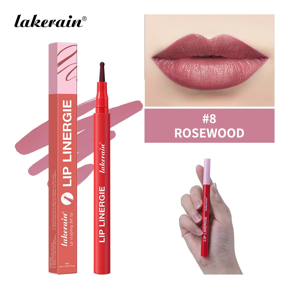 2-in-1 Lip Contour Lip Stain Pen Smudge-proof Non-stick Cup Moisturizing Lip Makeup Cosmetic Dual-Sided Tip Lip Stain & Liner Oasis Select Color 8