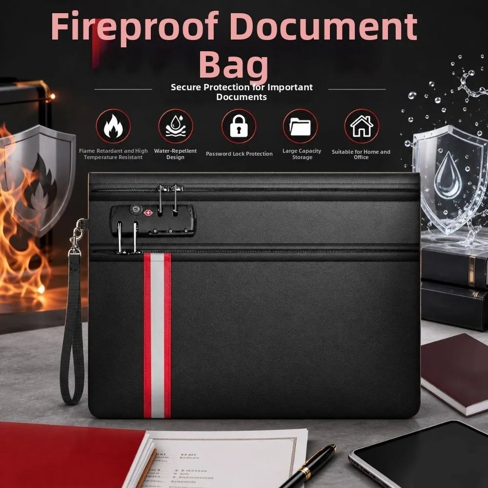 Lockable Fireproof Document Bag Waterproof Heat-resistant Safety File Folder Dustproof Large Capacity Important File Storage Bag Oasis Select