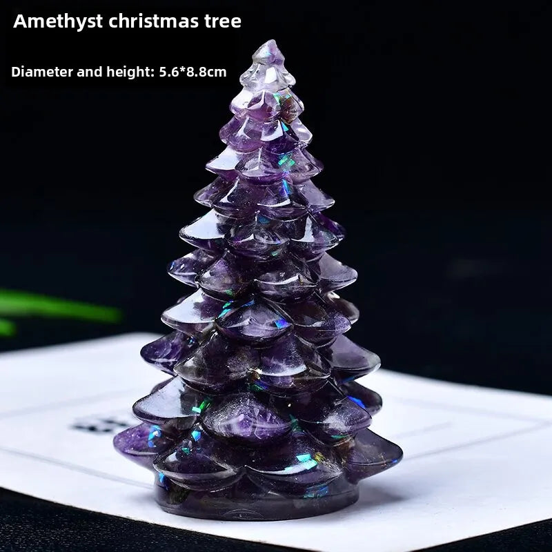 New Natural Crystal Crushed Stone Christmas Tree Resin Decorative Item for Home Desktop Decoration Christmas Display Oasis Select E 5.8cm x 8.8cm