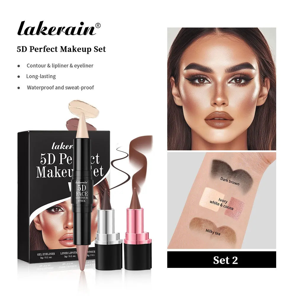 3pcs Matte Velvet Lipstick Set Waterproof Eyeliner Contour Stick Long Lasting Natural Makeup Kit For Face Beauty Oasis Select Set 2
