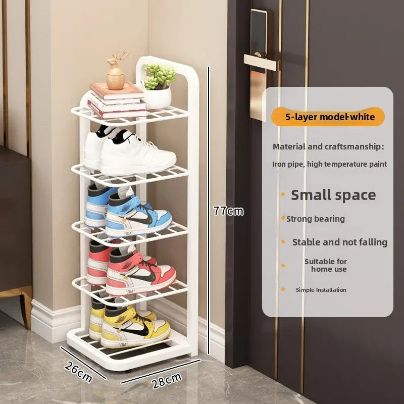 Wrought iron shoe rack, simple multi-layer dust-proof shoe cabinet, narrow and mical corner shoe rack in dormitory Oasis Select 5-Ivory White