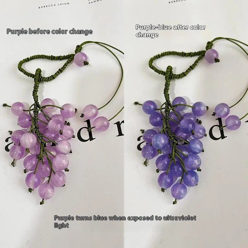 Color-changing Grape Pendant Keychain DIY Hand Woven Material Package Bead Car Key Backpack Pendant Decoration Accessory Oasis Select A2