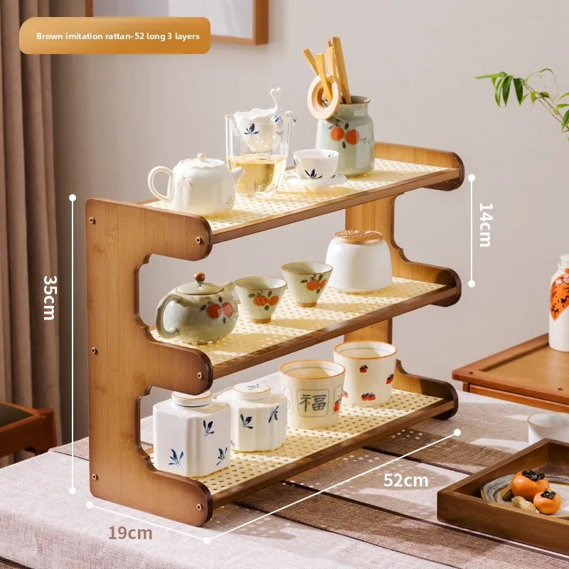 Desktop Bogu rack, teapot rack, small Duobao Pavilion tea room ornament, desktop storage rack, teacup tea set rack. Oasis Select Brown 3-52