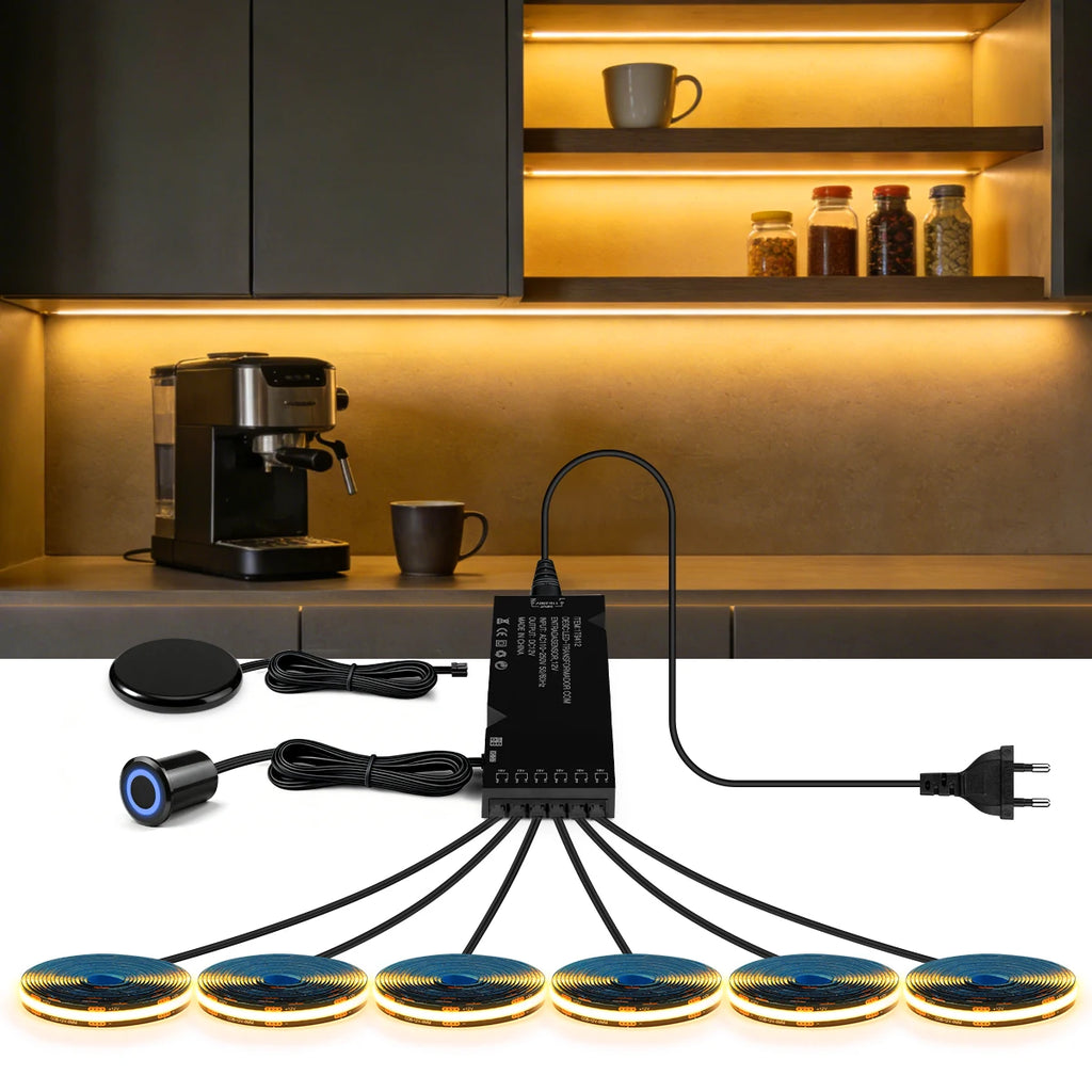 12v Dimmable Black PCB COB LED Light Strip with Double Touch Sensor,For Soundproof Panel Cabinet Wall Embedded Decor Night Lamp Oasis Select