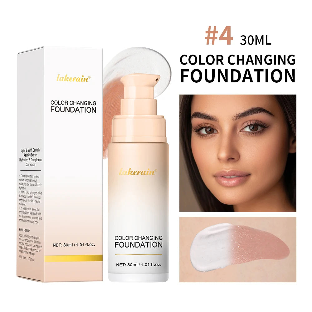 Color Changing Foundation 4 in 1 Moisturizing SPF 30+ Hydrating Color Longwearing Waterproof Travel Coverage Makeup Base Oasis Select 4White