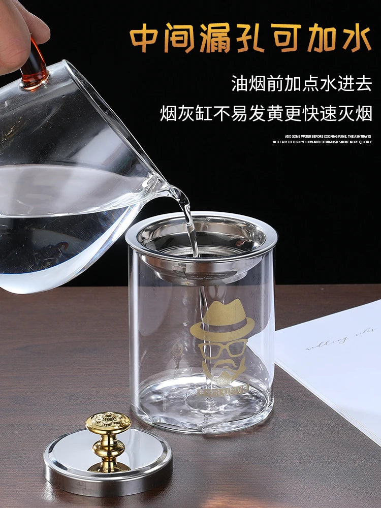 Innovative stainless steel glass ashtray with anti fly ash cover standing ashtray Oasis Select