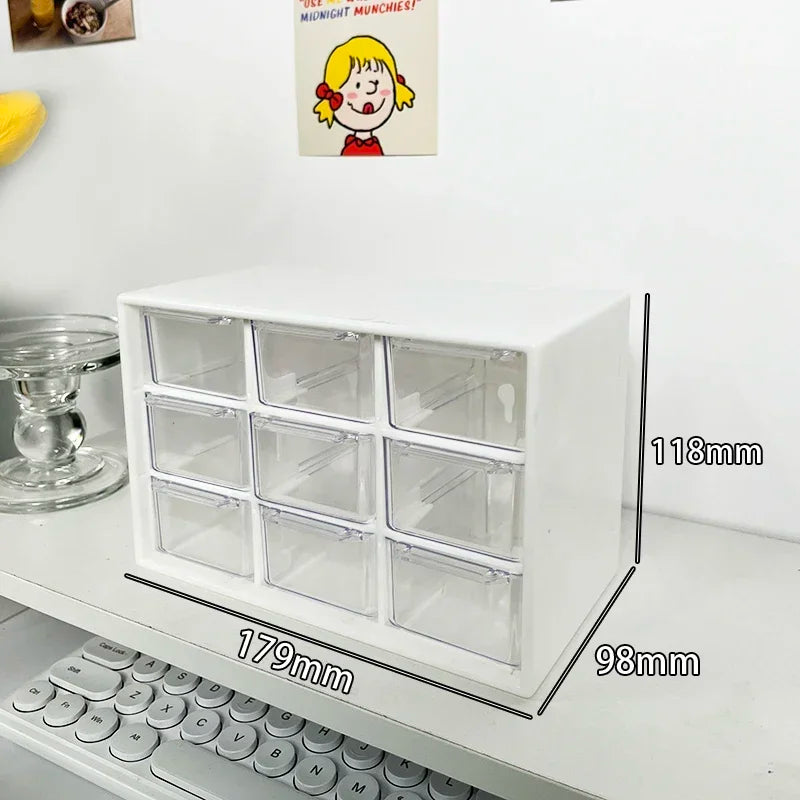 Desktop 9 Grid Storage Boxes Organizer Transparent Small Drawer Partitioned Student Desk Wall-mounted Sundries Storage Box Cute Oasis Select