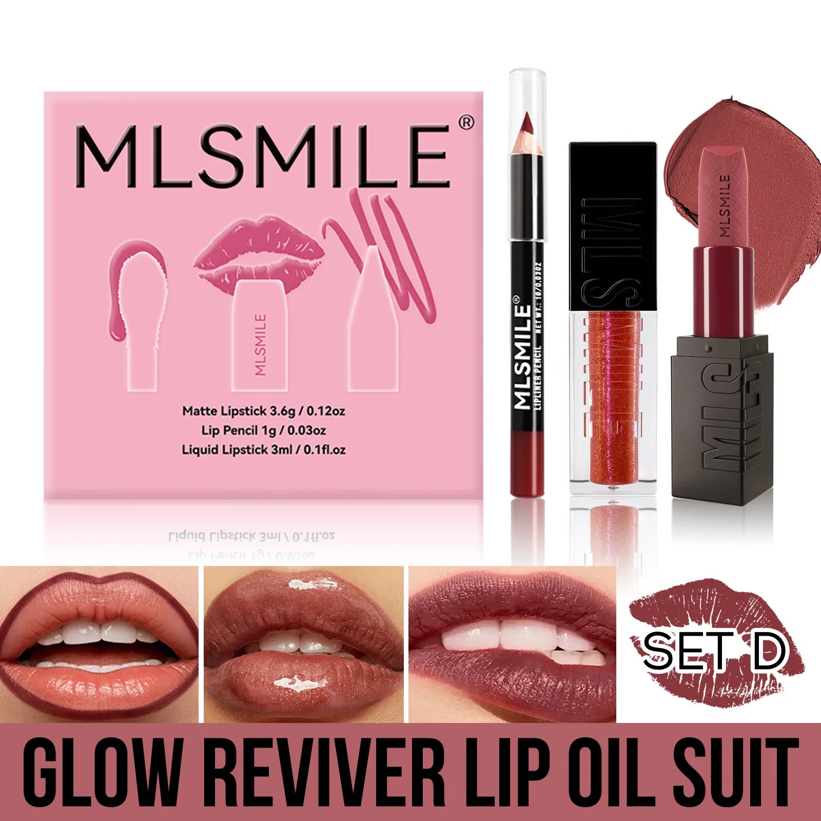 MLSMILE Matte Lipstick Set – Velvet Lip Glaze & Liner Kit Lip Makeup Kit Oasis Select D Full Size