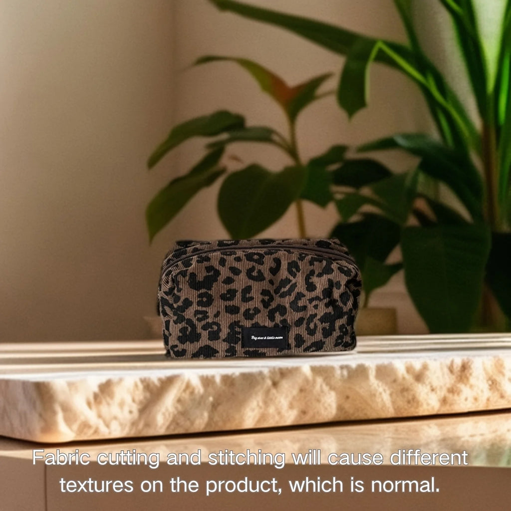 1PC Brown Leopard Print Cosmetic Bag Zipper Makeup Pouch Travel Toiletry Storage Bag Oasis Select