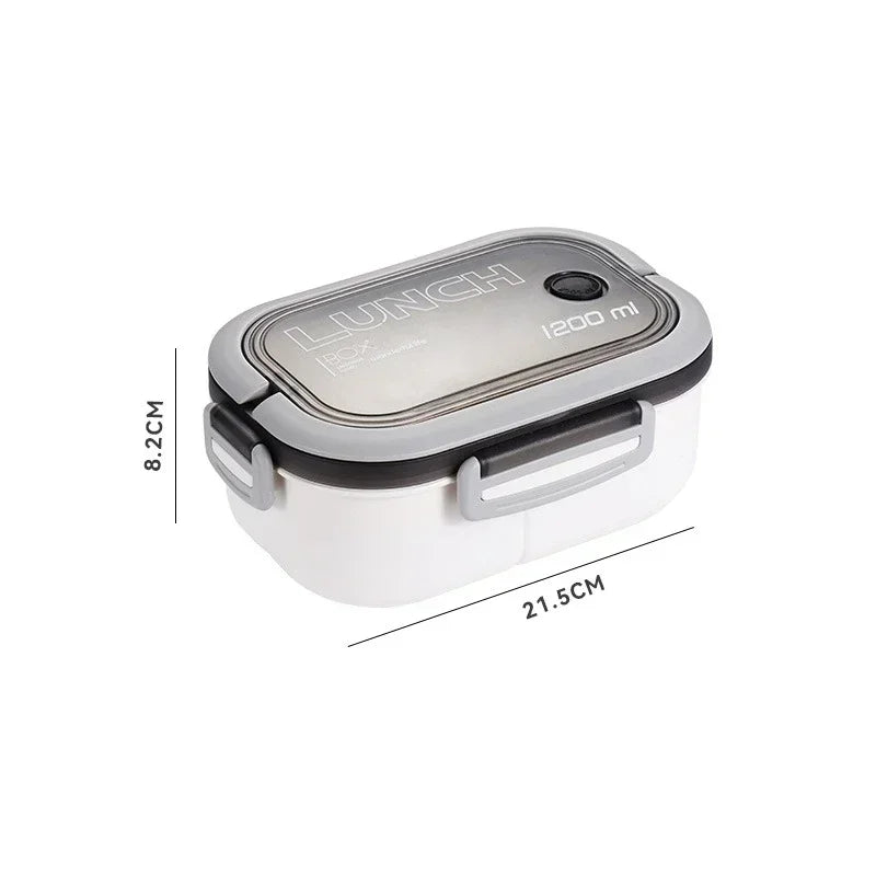 1200ML 2 Layer Bento Lunch Box With Spoon Fork, Kid High Capacity Microwae Food Containers Portable Leakproof Office Camping Oasis Select White 2 1200ml