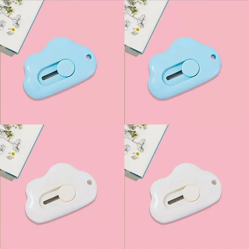 1/2/3/4pcs Kawaii Clouds Mini Portable Ulity Knife Box Cutter Opener Pocket Stretch Paper Cutters School Office Supplies Gift Oasis Select 4pcs mix