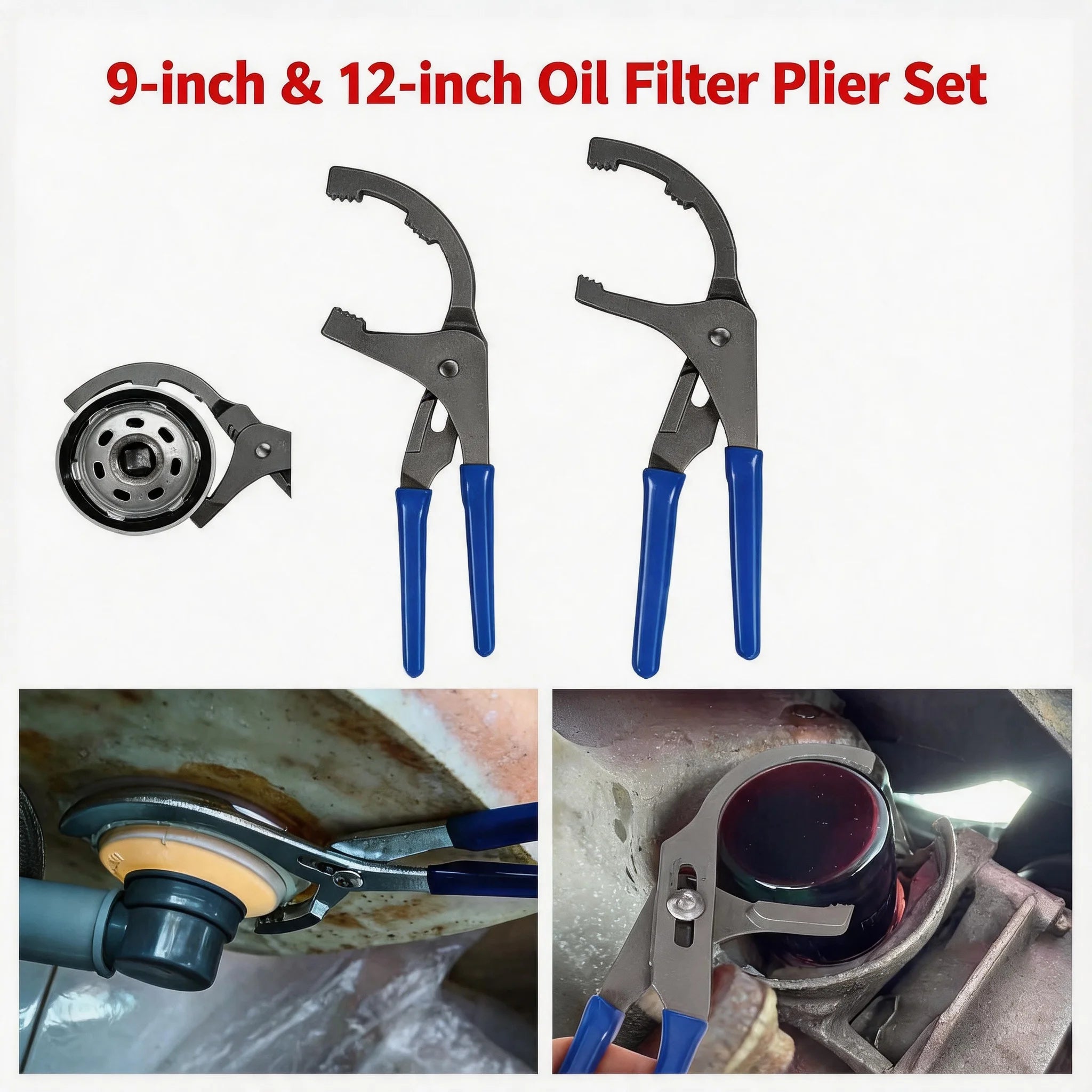 Oil Filter Removal Pliers Tools Professional 9" & 12" Adjustable Oil Filter Wrench Set Ideal for Engine Filters Cars and Trucks Oasis Select