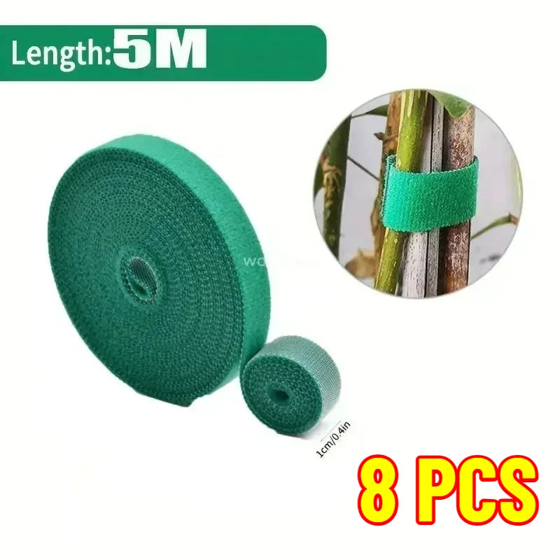 Self Adhesive Nylon Plant Ties Garden Twine Plant Bandage Hook Loop Vine Wrap Support Tape Garden Fastening Strips Cable Tie Oasis Select 8roll-5M