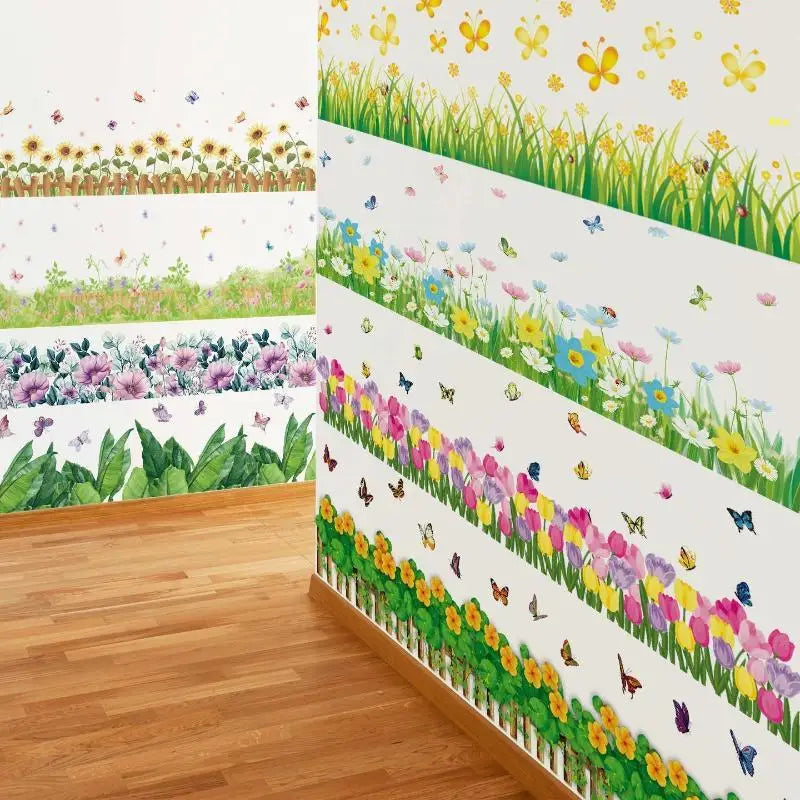 Floral Butterfly Border Wall Sticker – Removable PVC Decal