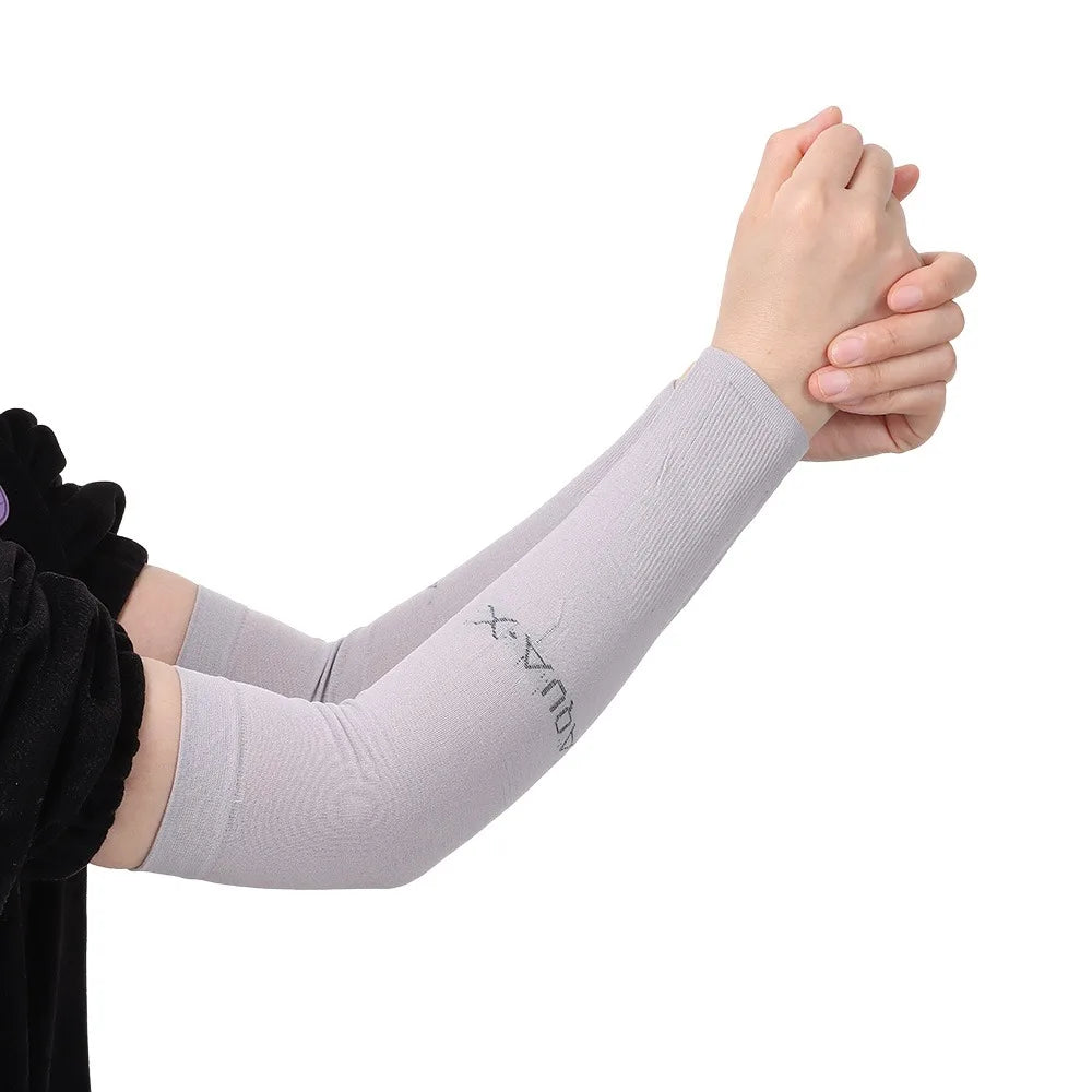 New Breathable Sun Protection Sleeves Summer Cooling Quick Drying Driving Sleeves Anti-UV Elastic Fishing Running Sleeves Oasis Select Gray-Straight Style