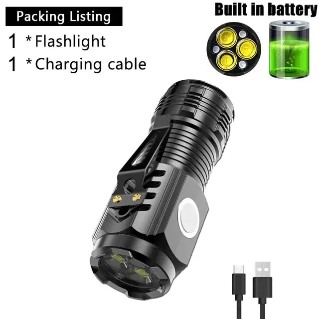 3LED Super Bright Flashlight Portable Mini Burst Flash Torch Rechargeable Outdoor Emergency Spotlight with Pen Clip Tail Magnet Oasis Select 1pc