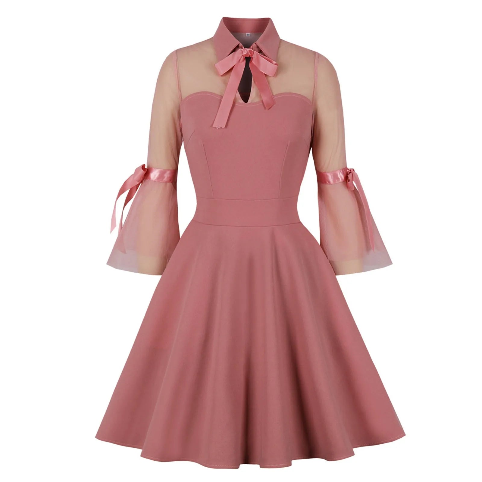 Retro Floral Embroidered Mesh Long Sleeve Mini Dress | Women Vintage Mini Dress Oasis Select Pink XXL