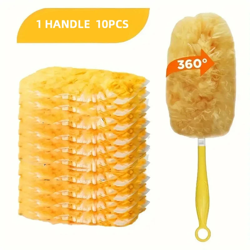 Single-sided 360 ° electrostatic precipitator for cleaning dust spider web cleaning disposable feather duster roof and desktop Oasis Select 1 handle10PCS