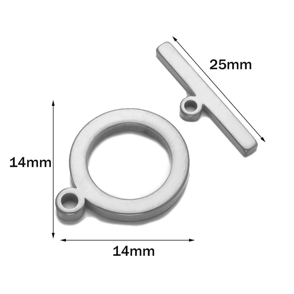 5 Sets Stainless Steel Toggle Clasp T-bar Closure Ring Fastener Hook End Connectors for DIY Necklace Bracelet Jewelry Making Oasis Select Steel Round