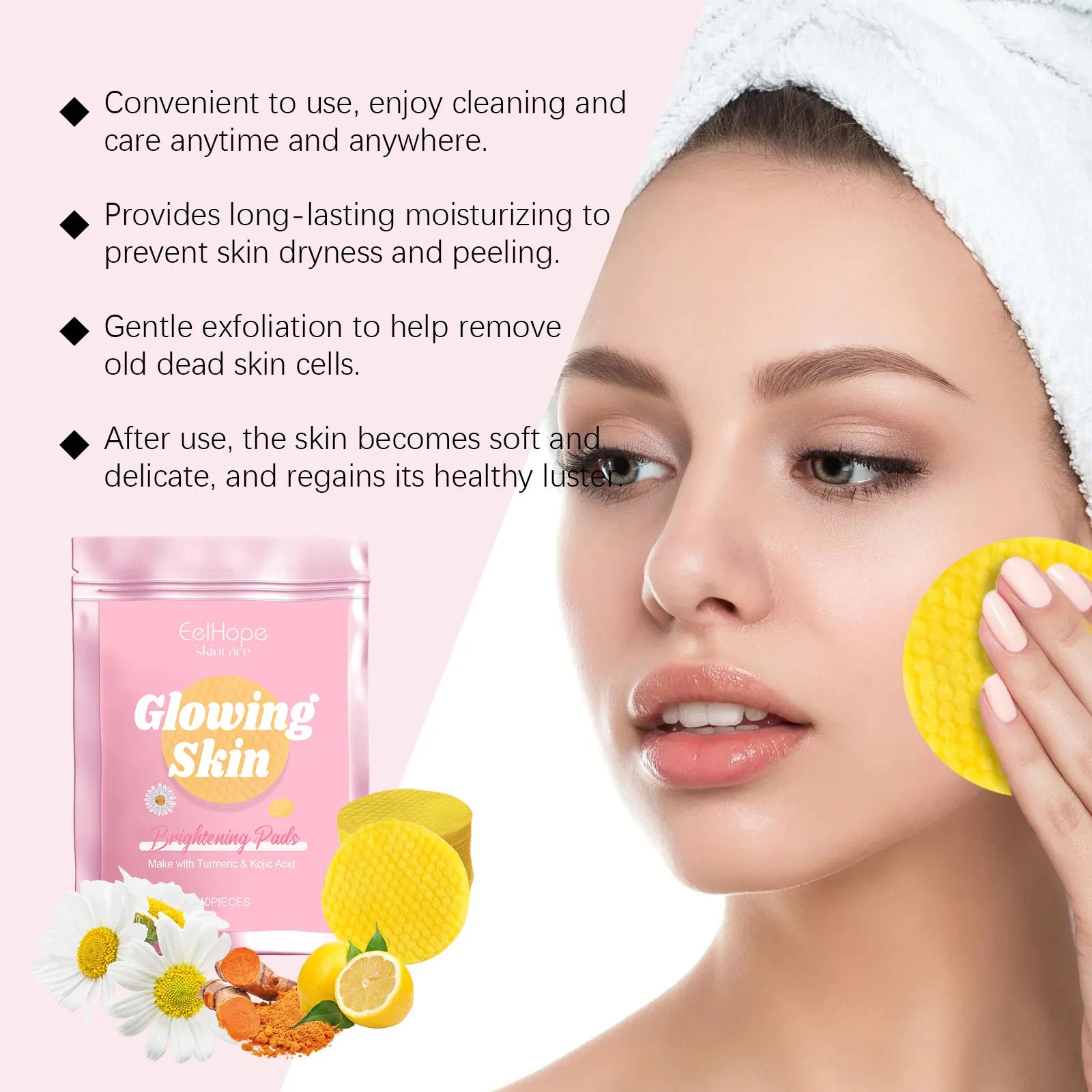 Eelhope Turmeric Kojic Acid Cleansing Pad Moisturizing Dry Improve Darkening Skin Shrink Pores Oil Control Face Exfoliating Pads Oasis Select
