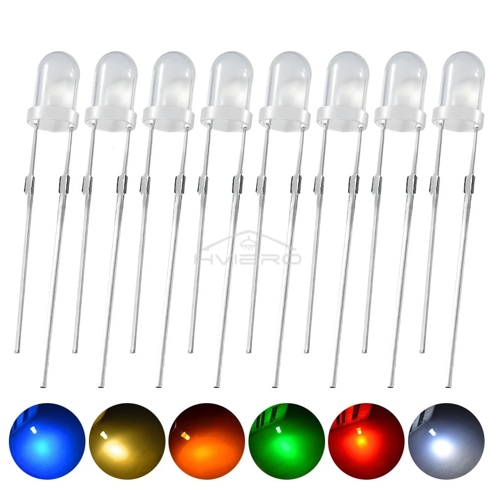 100PCS 3mm Diffused LED Diode Bulbs – 6 Colors | DIY & Decor