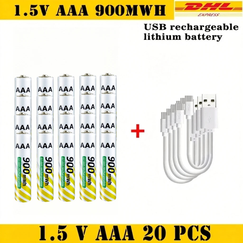 Li-ion AAA and AA Rechargeable Batteries USB Lithium-ion 3400mWh 1.5V AA Rechargeable Batteries+900mWh 1.5V AAA Battery Oasis Select AAA 20pcs-USB