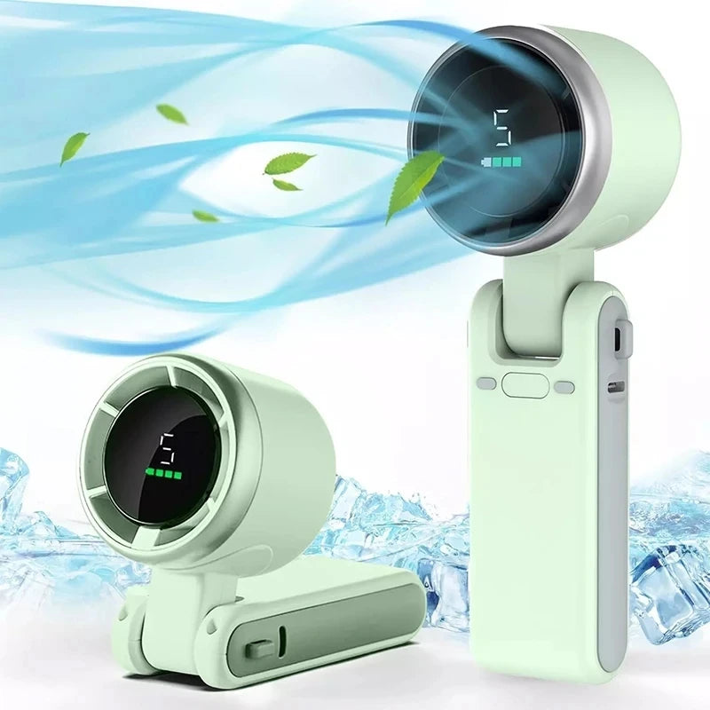 Hand-held Folding High-speed Turbo Fan 2026 New Portable Hanging Neck Outdoor Violence Wind Desktop Fan Pocket Fans Oasis Select green
