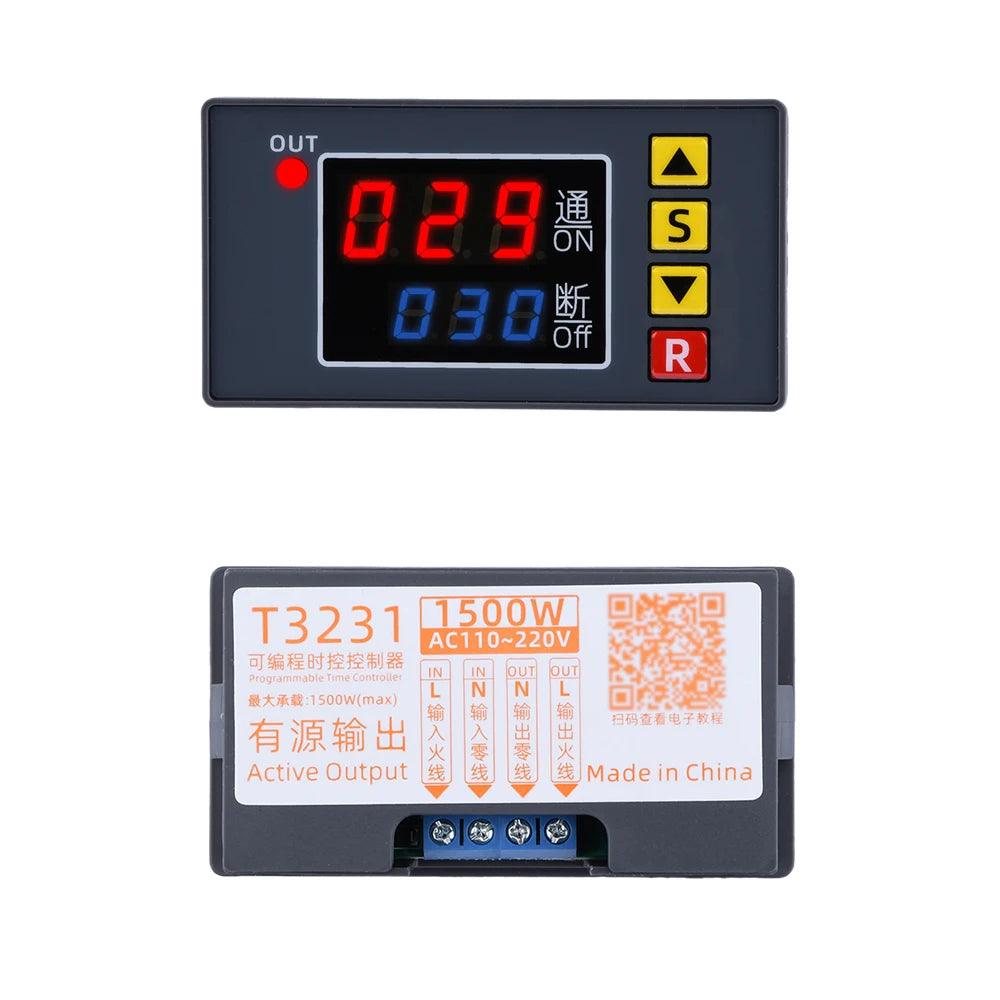 T3231 AC 110V 220V Digital Time Delay Relay LED Display Cycle Timer Control Switch Adjustable Timing Relay Time Delay Switch Oasis Select 110-220V-1500W