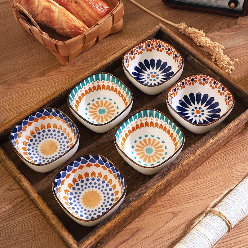 6pcs Ceramic Bohemian Spice Dish, Salad Bowl, Snack Dish, Fruit Platter for Home Restaurant, Party Gathering, BBQ Sauce Dish Oasis Select