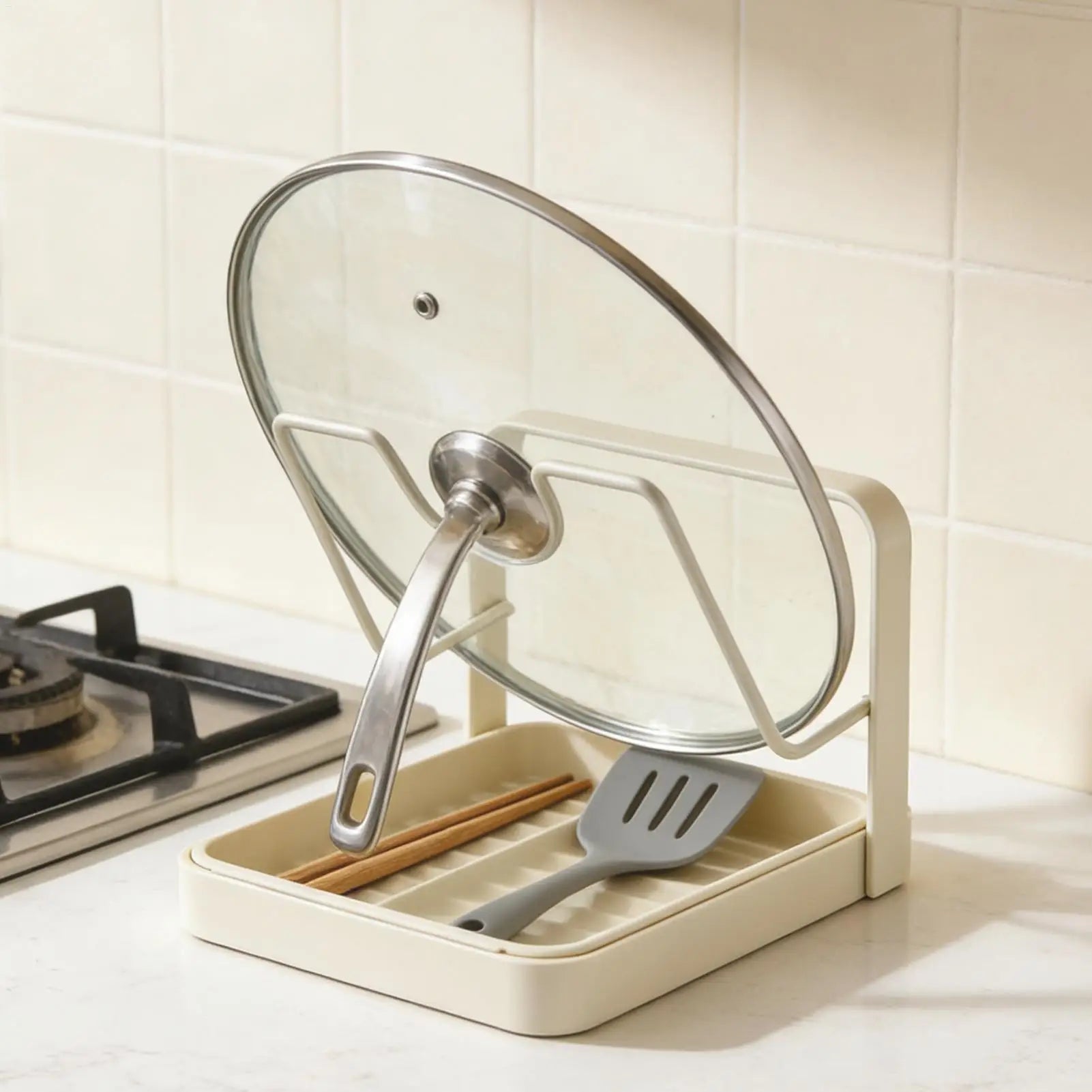 Pot Lid Organizer Anti-Slip Kitchen Storage Stand Kitchen Lid Rack for Pot Pan for Ladle Spatula Spoon Plate Dish Cabinet Oasis Select