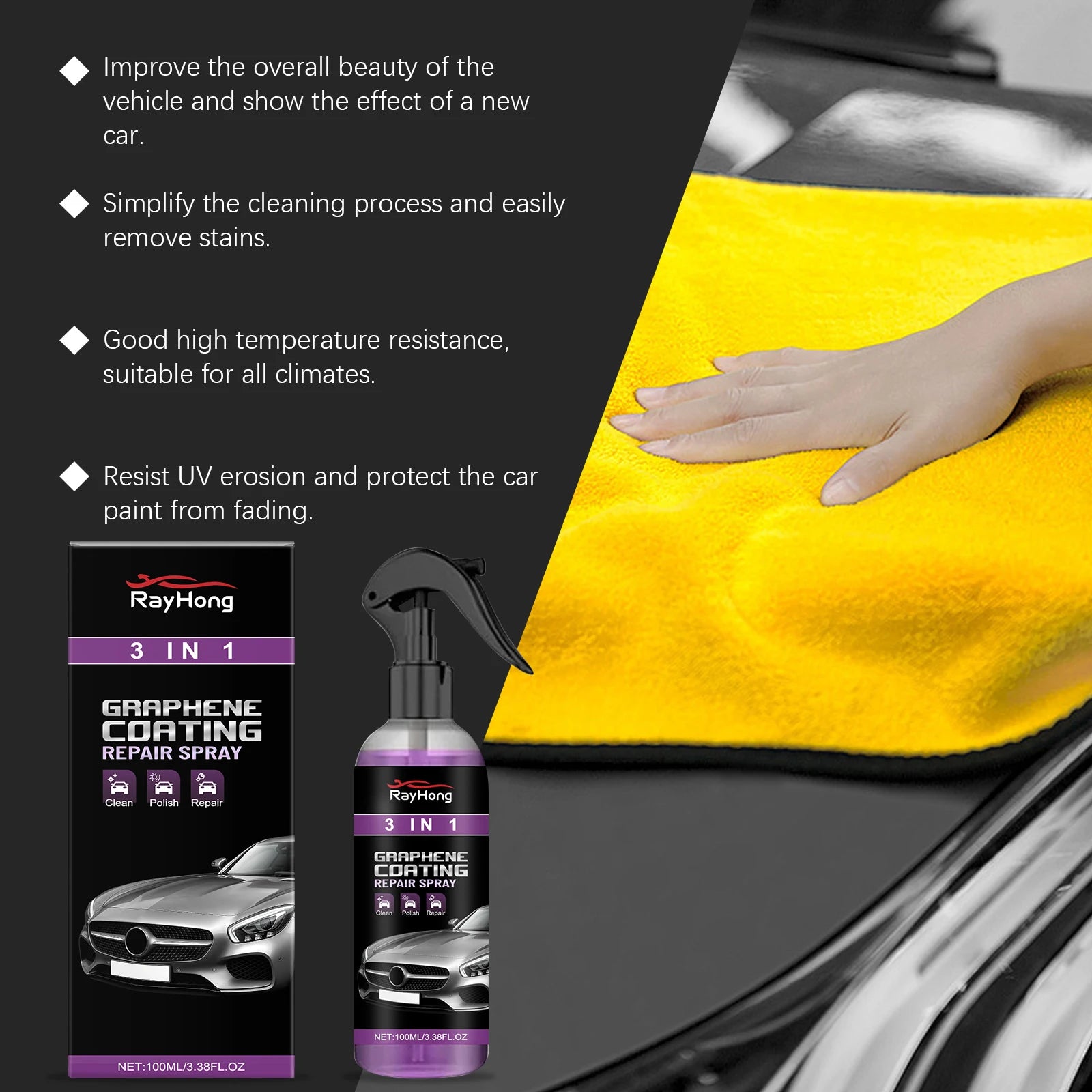 Rayhong 3 In 1 Automobile Paint Protection Spray For Automobile Surface Waterproof Antifogging And Brightening Scratch Repair Oasis Select