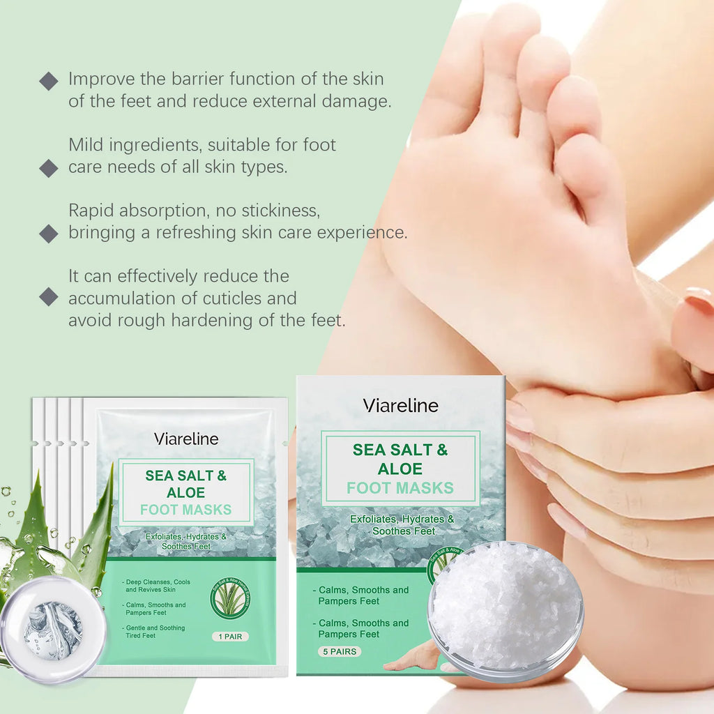 5PCS Coconut Foot Mask Peeling Spa Socks Smooth Dead Skin Remover Anti Crack Exfoliating Moisturizing Sea Salt Foot Patch Spa Oasis Select