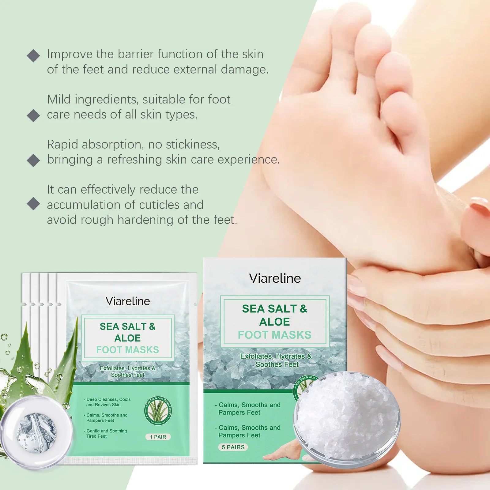 5PCS Coconut Foot Mask Peeling Spa Socks Smooth Dead Skin Remover Anti Crack Exfoliating Moisturizing Sea Salt Foot Patch Spa Oasis Select