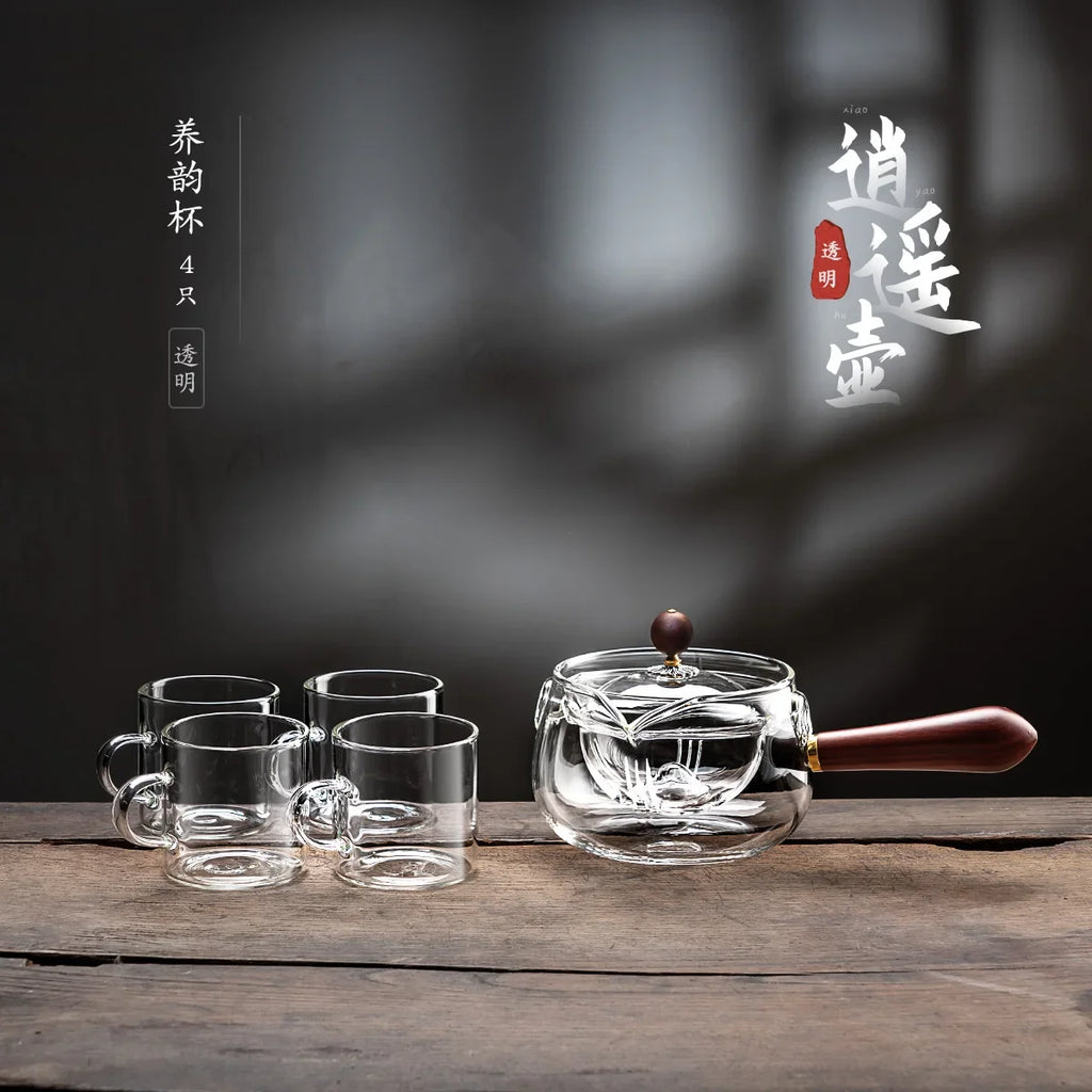 The Side of The Leisure Pot Household Heat-resistant Glass Teapot Rotating Small Green Orange Tea Tea Set Boiling Teapot Oasis Select A set