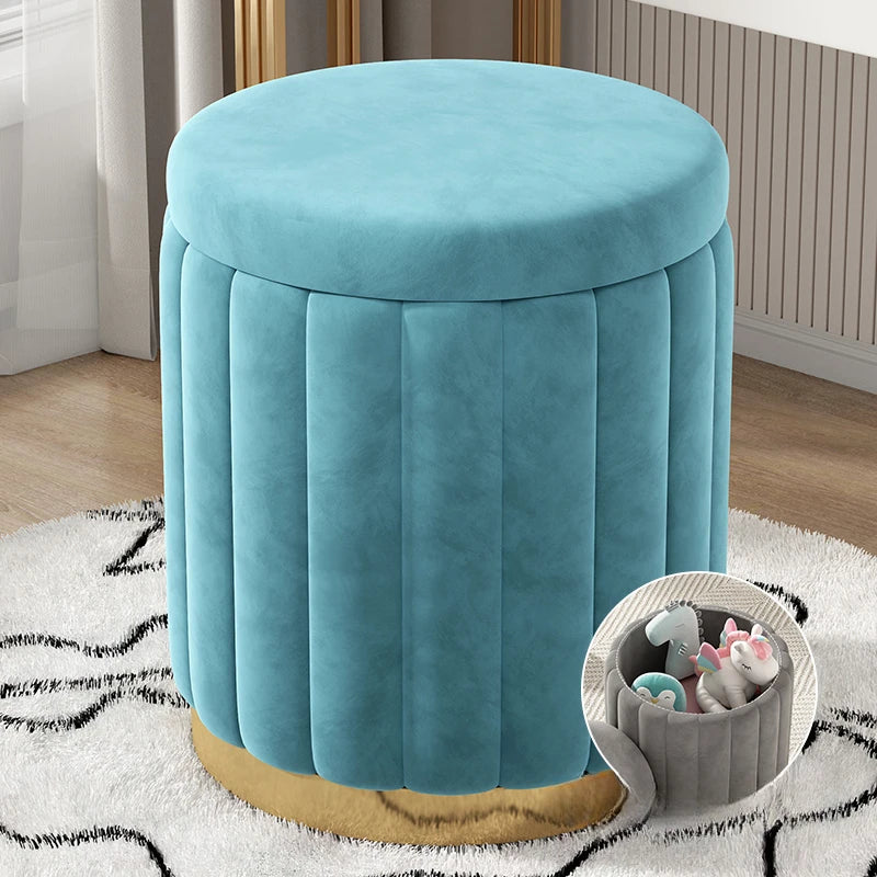 Makeup stool light luxury round stool chair bedroom Internet celebrity storage bench sofa stool dresser stool makeup chair small Oasis Select Blue Storage