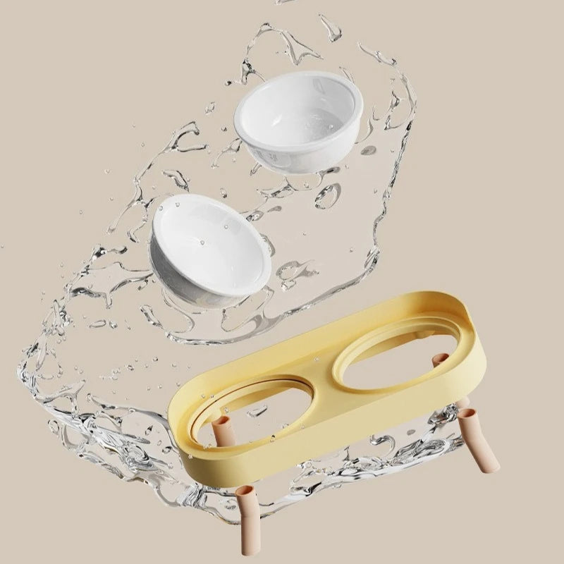 Double Pet Bowl No Spill Food Water Feeder with Stand Neck Support for Cats Dogs Anti Knock Anti Slip Elevated Design Oasis Select