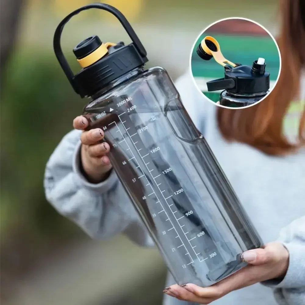 1.5L/2L/3L Sports Water Bottle Portable Leakproof Large Capacity Water Jugs Lightweight with Time Marker Clear Drink Bottle Oasis Select