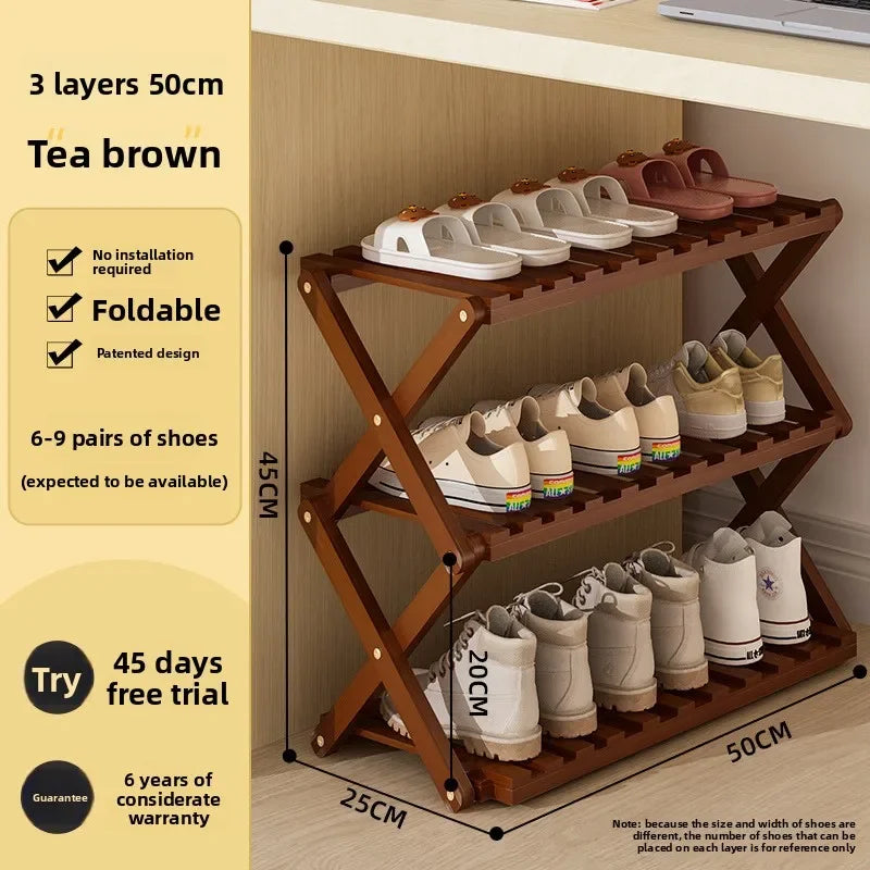 Simple shoe rack household door dormitory folding shoe rack free of installation shoe cabinet sturdy and durable Oasis Select 3C 50cm-brown