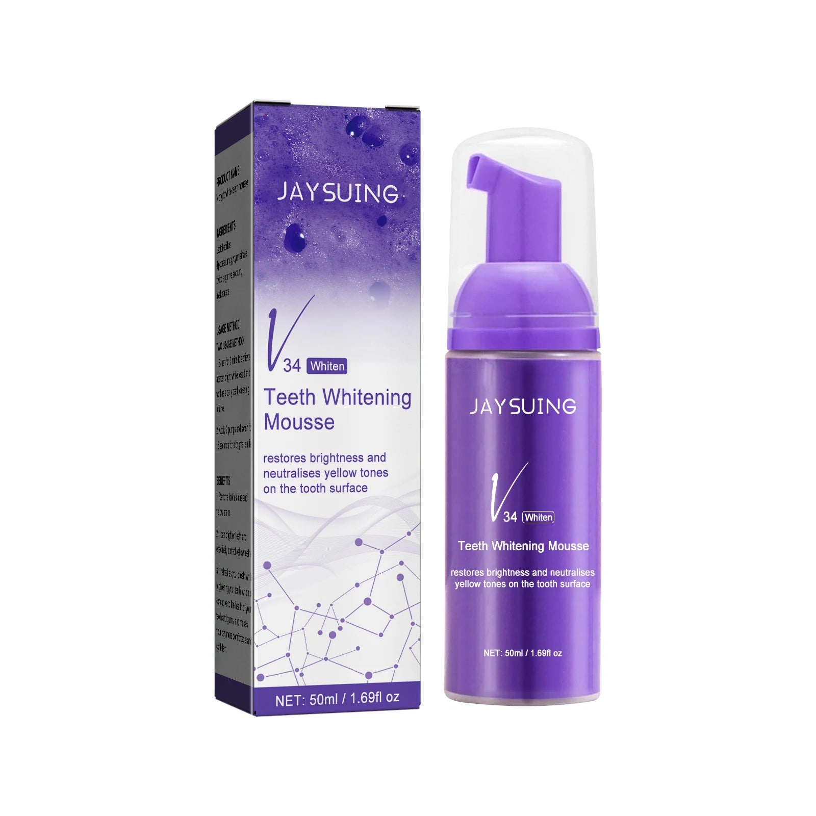V34 Whitening Toothpaste Mousse – Remove Stains & Bad Breath Whitening Toothpaste Mousse Oasis Select 50ml boxed