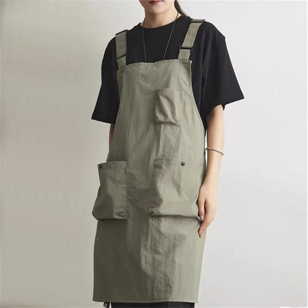 New Korea Waterproof Apron Outdoor Barber, Coffee Shop, Catering Workwear Apron, Unisex Household Kitchen Workwear Home Garden Oasis Select Green