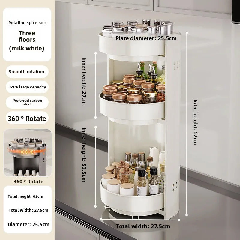 Multi-functional Rotary seasoning rack, seasoning storage box, turntable supplies storage rack Oasis Select MilkWhite3A