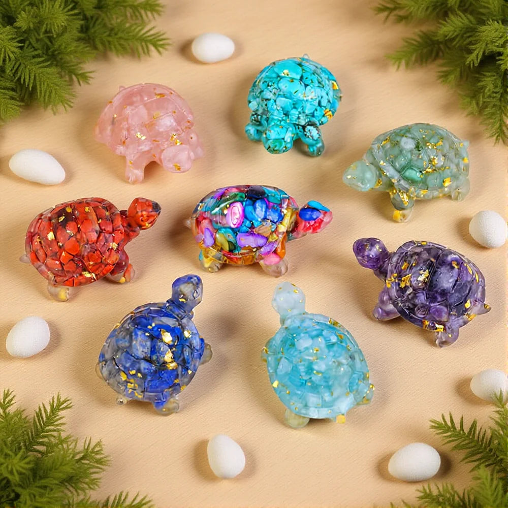 Turtle Natural Crushed Stone Decorative Ornament Crystal Raw Stone Animal Resin Drip Glue Craft Creative Jewelry Accessories Oasis Select