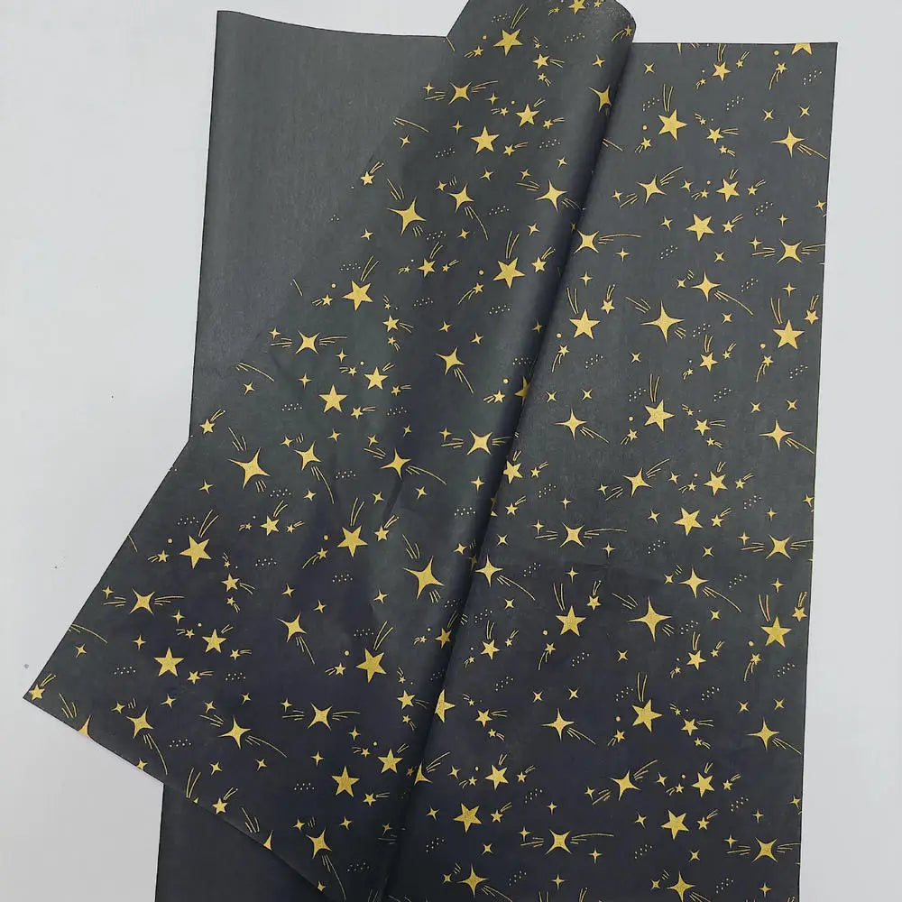 20 Sheets/Pack Starry Sky Tissue Paper Stars Moon Constellations Pattern Gift Wrapping Paper Christmas New Year Wrap Paper Oasis Select Black Meteor