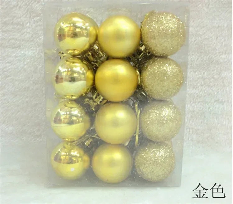 24Pcs Christmas Balls Ornament Plastic Christmas Tree Gold Red Pink Ball Pendant Hanging Decor Christmas Decoration Navidad Oasis Select Gold